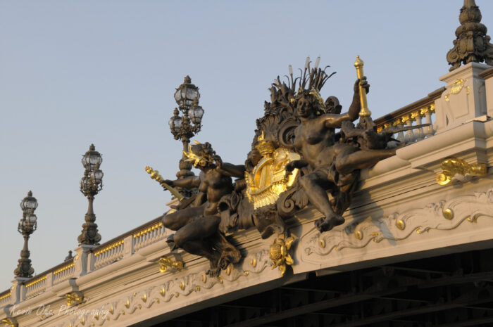Sculptural details on Pont Alexandre III, Seine River, Paris, France